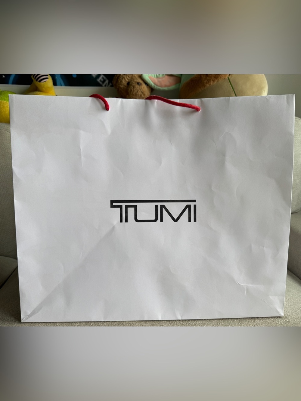 Tumi White Shopping Tote with Red Rope Handles